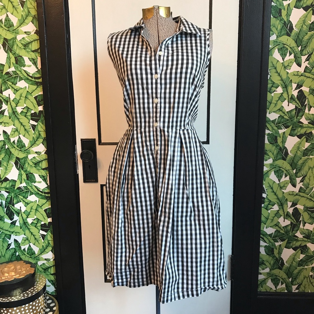 Vintage Style Gingham Shirt Sun Dress